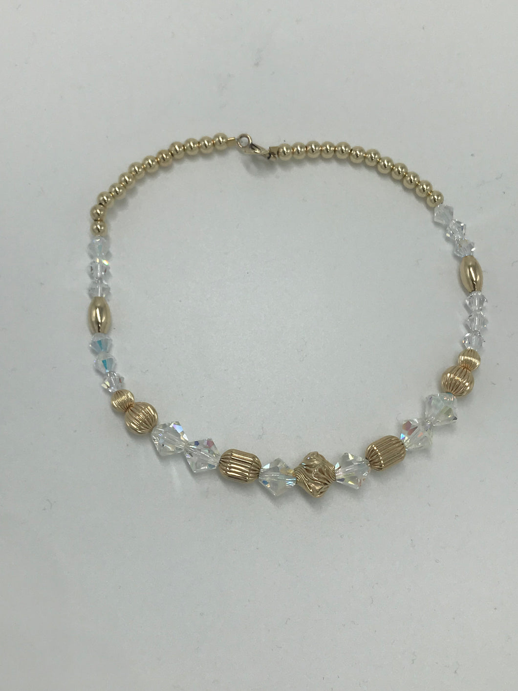 Gold Beaded Anklet w/ Crystals