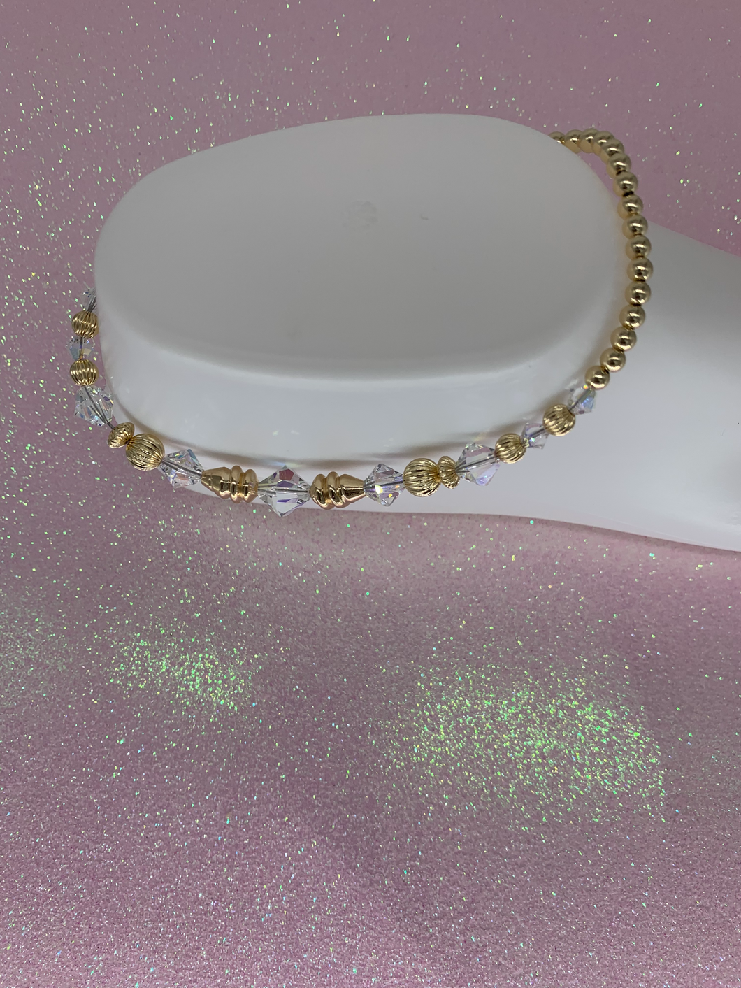 Gold Beaded Anklet with Crystals